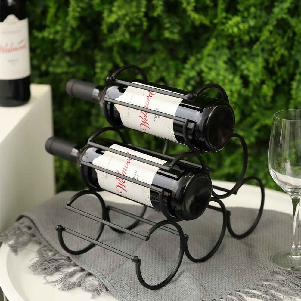 JHY DESIGN Eisen Tisch Weinregal, Wein Flaschenregal Weinregale Freistehender Weinhalter Weinflaschenhalter Tragbarer Weinschrank für Home Counter Bar Küche (6 Flaschen Design, Dia 9cm)