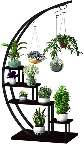 GDLF - Soporte de metal para plantas de 5 niveles, con creativa forma de media luna, soporte en escalera para macetas para el hogar, patio, césped,