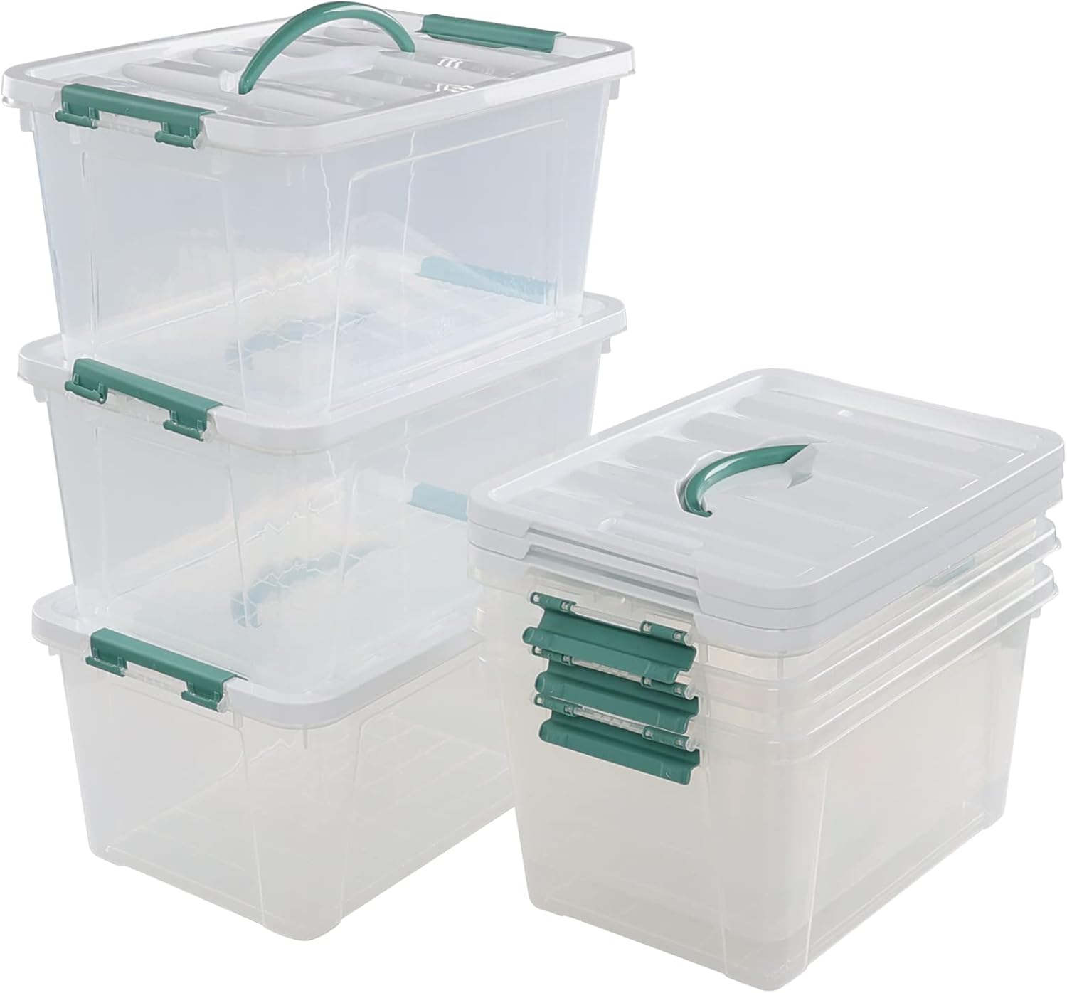 Ggbin 6-Pack Plastic Latching Storage Bin with Lid and Handle, 14 Quart Plastic Storage Box