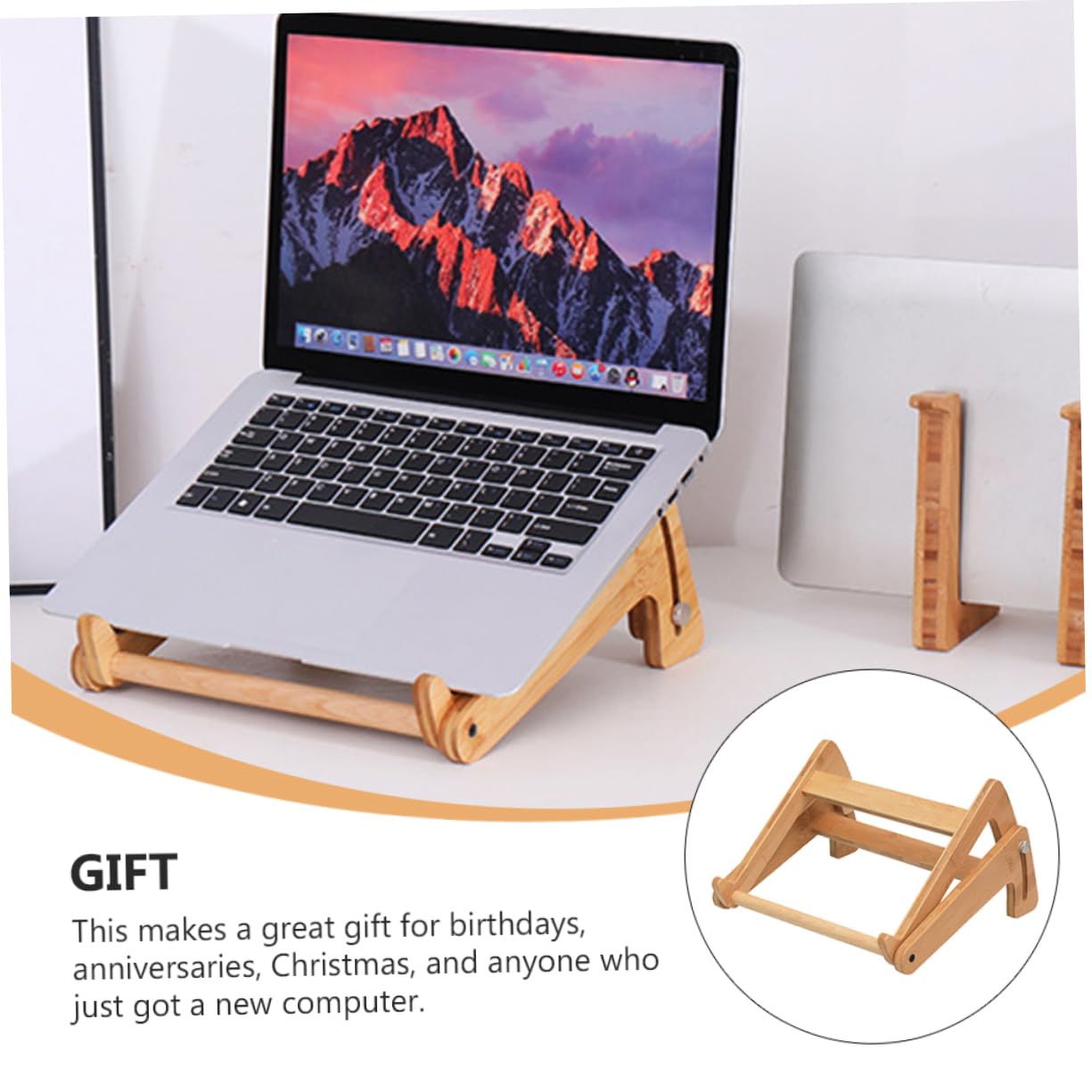 Supporto Altezza Cavo Angoli Design Regolabile Arrotondati, Computer Portatile, in Legno Beige Scrivania, per Laptop, per Ufficio e Casa