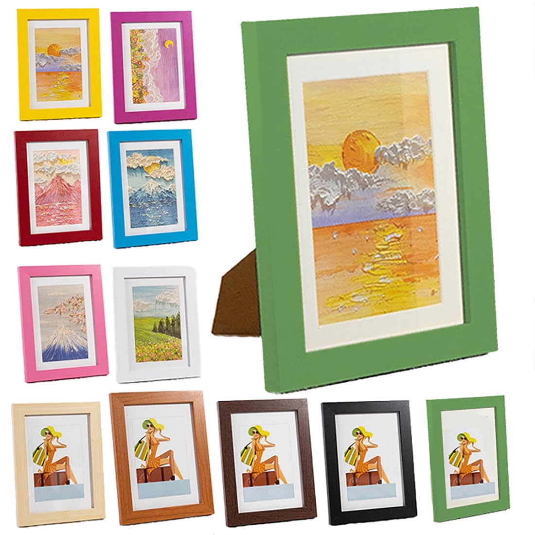 Coloured Wooden 4X6 5X7 6X8 Classic Elegant DIY Poster Picture Photo Frames (Green, 5"x7")