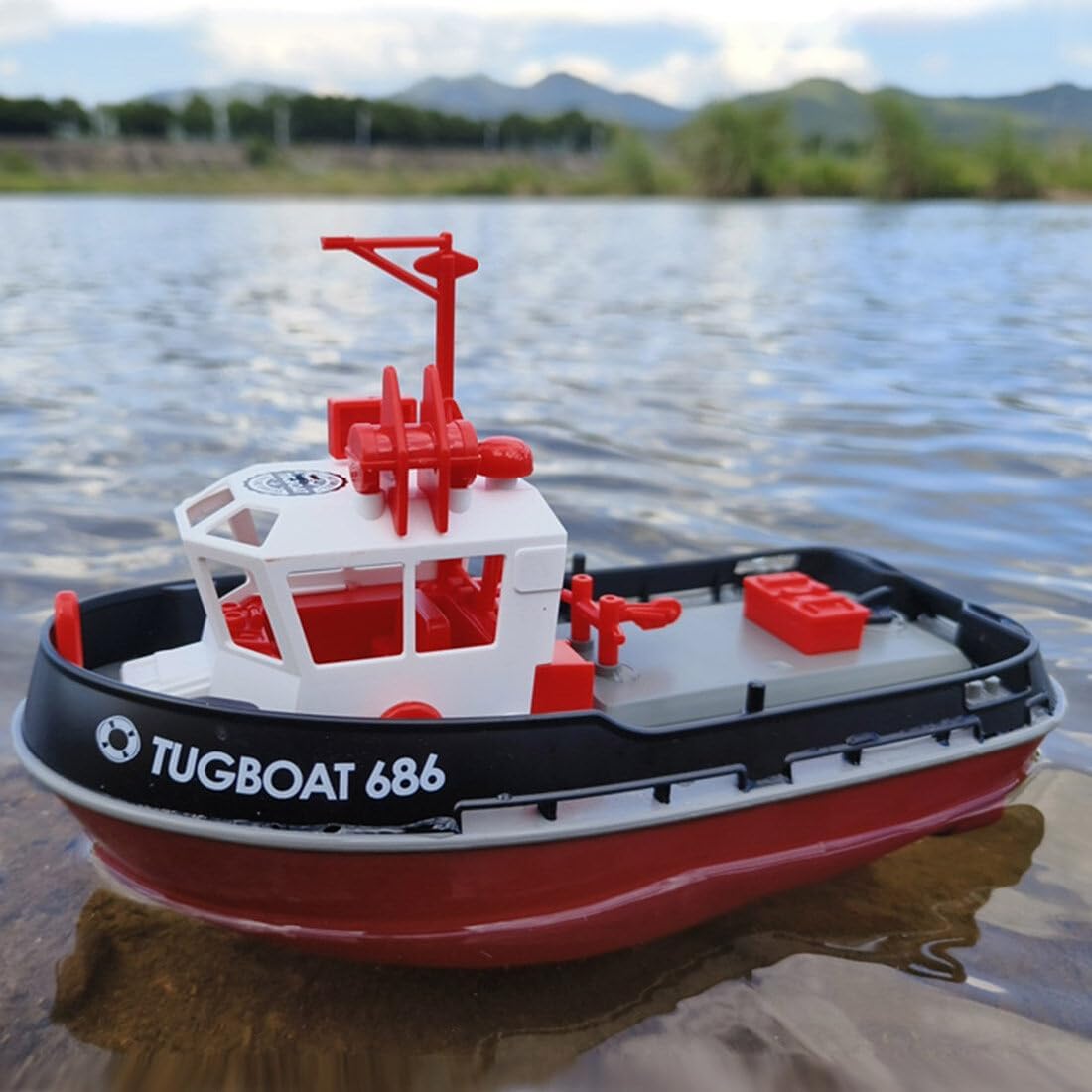 RC Ship Model Kit for Kids Adults, 1/72 80KM/H 2.4Ghz Electric Tugboat Model, High Speed RC Boat for Toys for Pools and Lake (RTF Version)