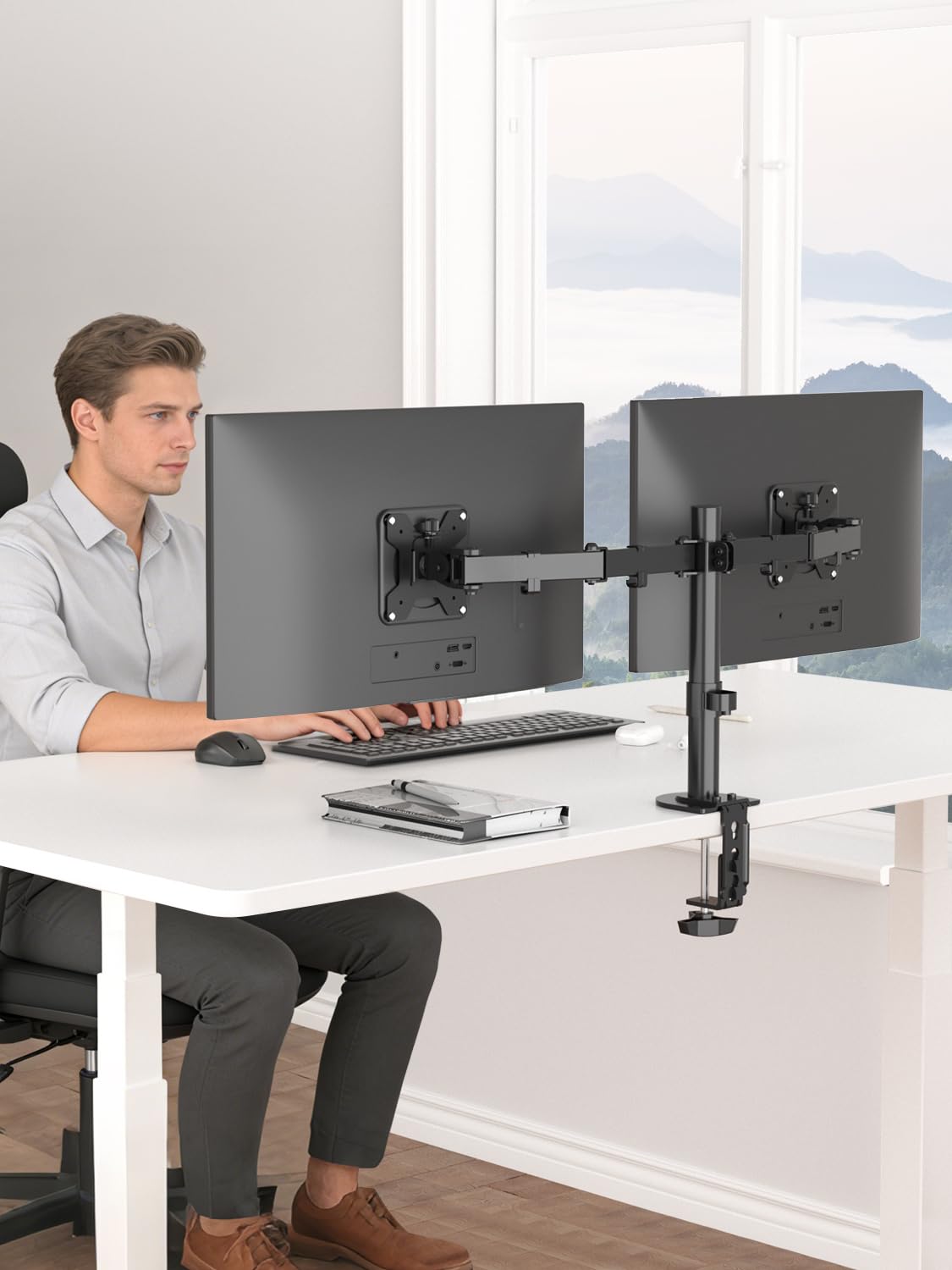 Suptek Supporto per 2 Schermi da Scrivania, Braccio per Doppio Monitor da Tavolo per Due Monitor LCD TV LED da 13-27 Pollici, Dual Supporti per Monitor Schermo per Computer PC Staffa