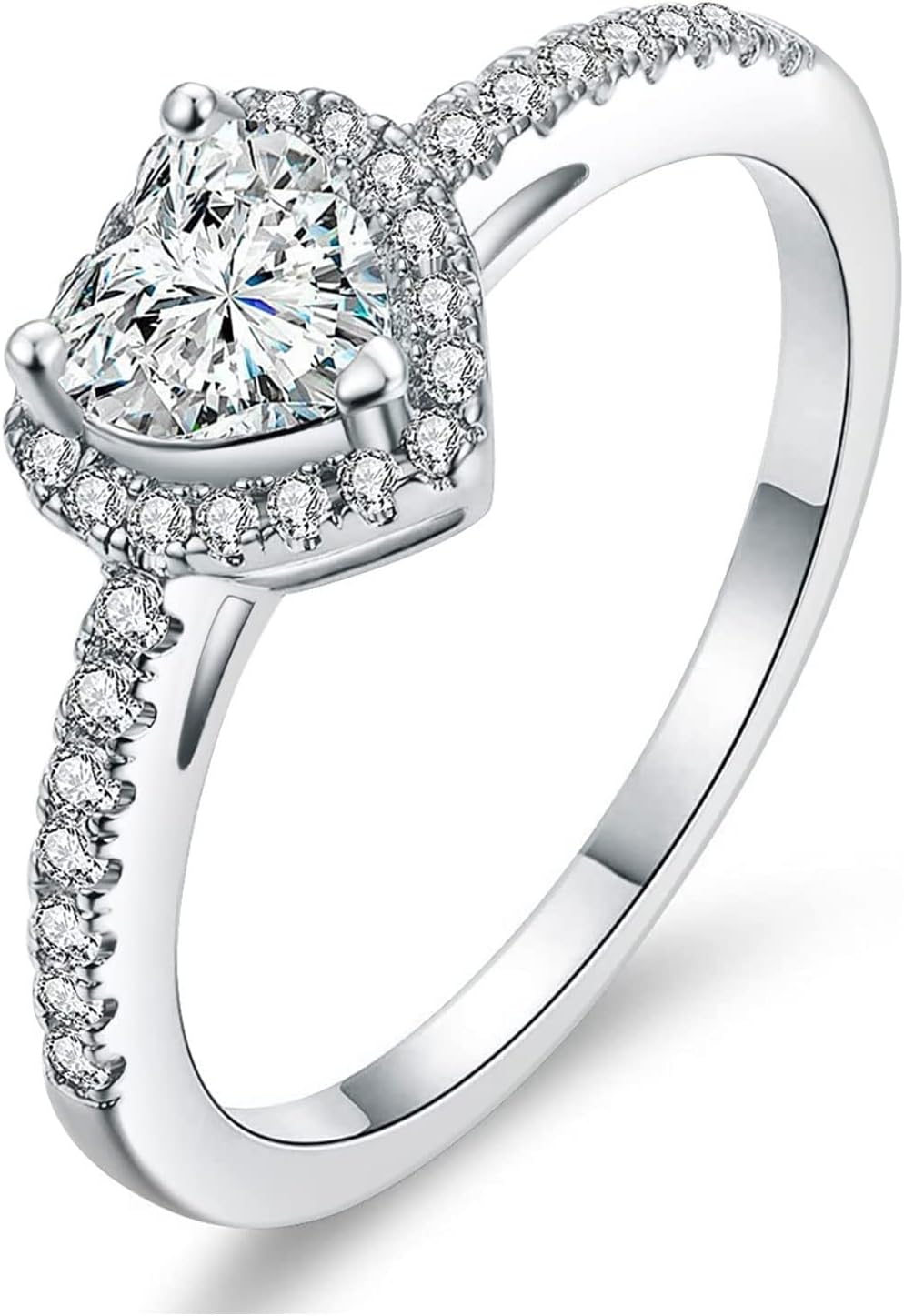 WSX 10/14/18K Gold 0.5CT Heart Engagement Ring for Women Moissanite Halo Rings for Her Wedding Promise Anniversary