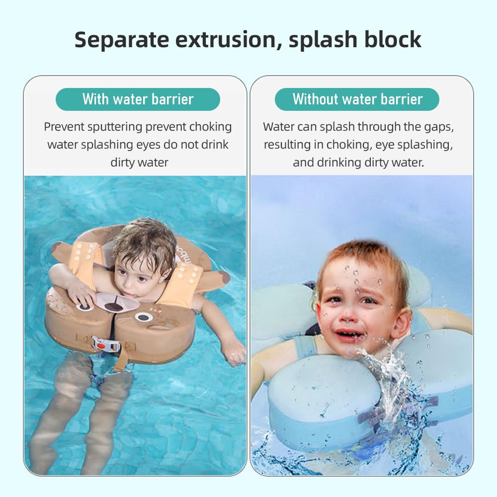 Mambobaby Baby Swim Float Nie Nadmuchiwane Wodoodporne Koło do Pływania dla Dzieci w Wieku 3-72 Miesięcy niemowlę Pływający w Basenie niedźwiedź Brunatny/zielona żaba