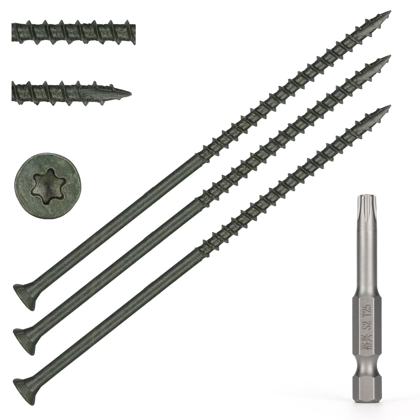 Bobibbi Wood Screws #10 x 5’’, T25 Star Torx Drive Flat Head Deck Screws, Green, 42Pcs (1lb)