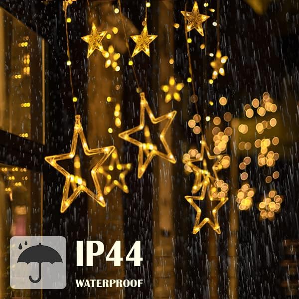 Miniatura 4 de WANTONG Luces de cortina de estrella 12 estrellas 138 luces LED luces LED de cortina de ventana para dormitorio con 8 modos intermitentes para