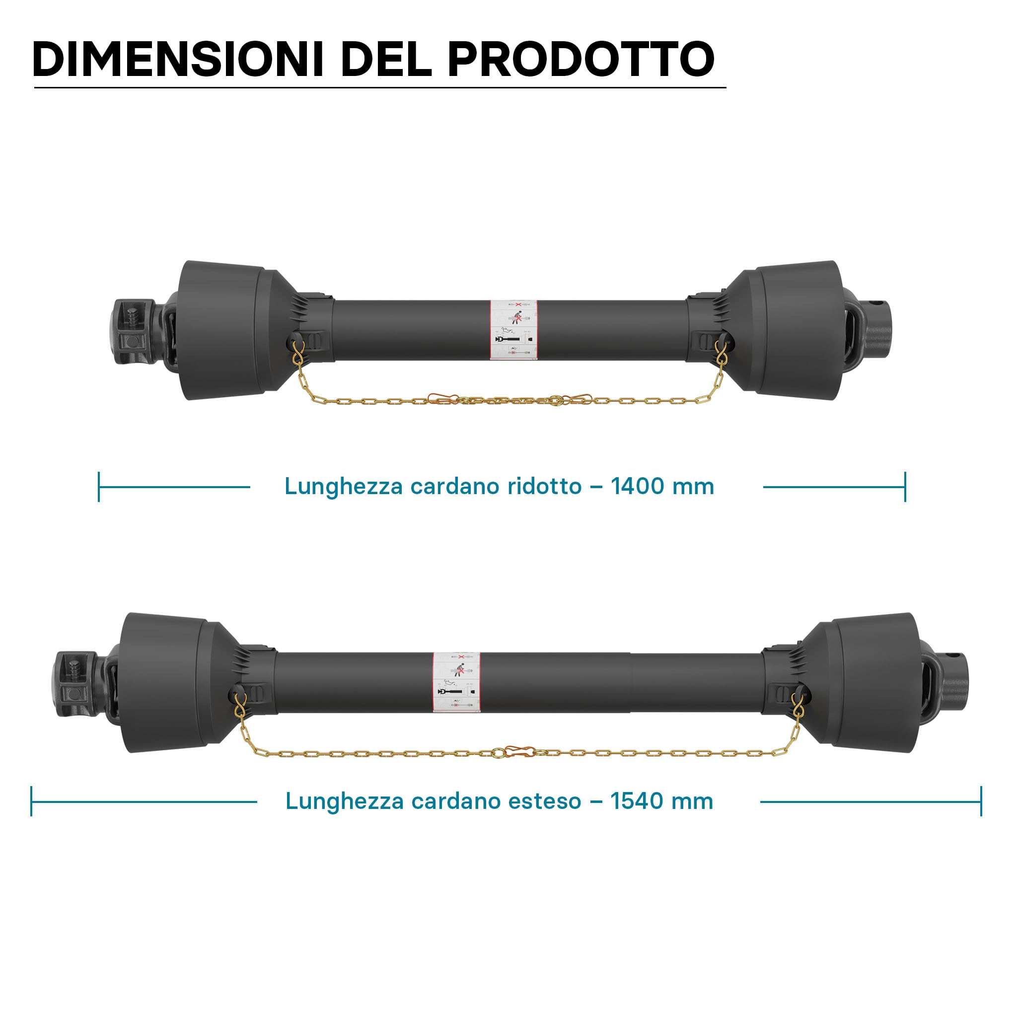 Wiltec Albero cardanico T1 Giunto cardanico 1400-1540mm 210Nm 540rpm Cardano 18kW (25CV) 2X 1 3/8" 6 Denti