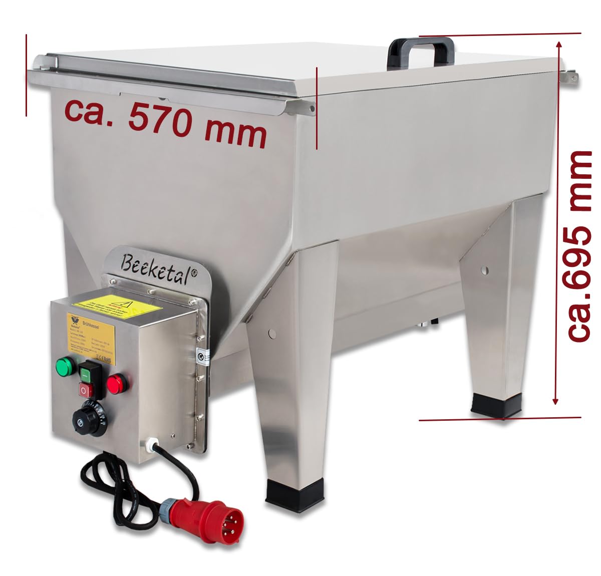 Beeketal 'BK-160' Brühautomat max. 148 Liter Kapazität inkl. Ablasshahn | 30-120 °C | Brühkessel aus Edelstahl als Geflügelbrühautomat oder Wurstkessel | 5000 Watt (400V-50Hz/16A) Starkstrom