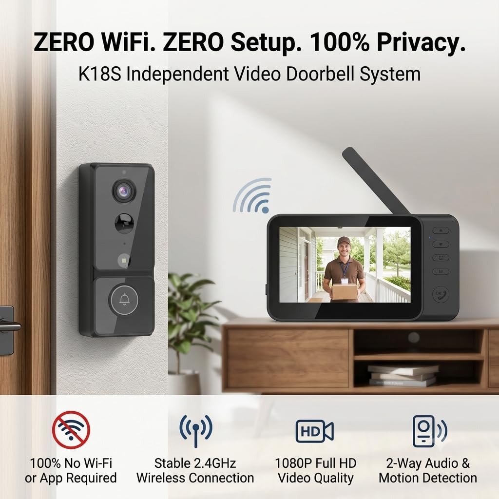TKMARS Video Türklingel mit Monitor, 4000mAh Akku Kabellos ohne WLAN & APP, Türklingel mit Kamera und Bewegungsmelder, 1080P, 4,3" Bildschirm, 2-Wege-Audio, 170° Weitwinkel, IP65, Kein ABO