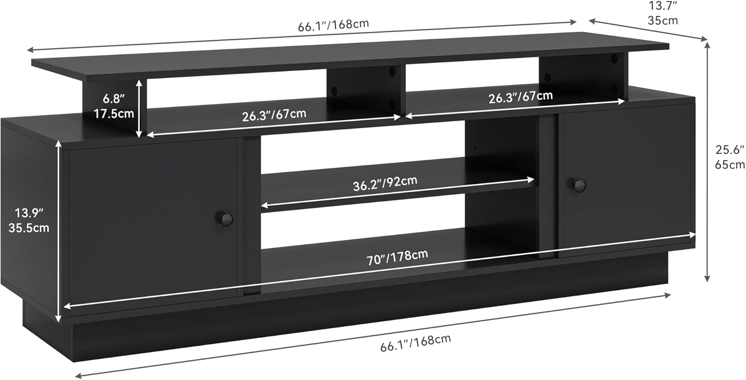 YITAHOME Modern TV Stand for 80 inch TVs, Entertainment Center with LED Lights & Storage Cabinets, TV Console Table with Adjustable Partition for Living Room (Black) - Image 2