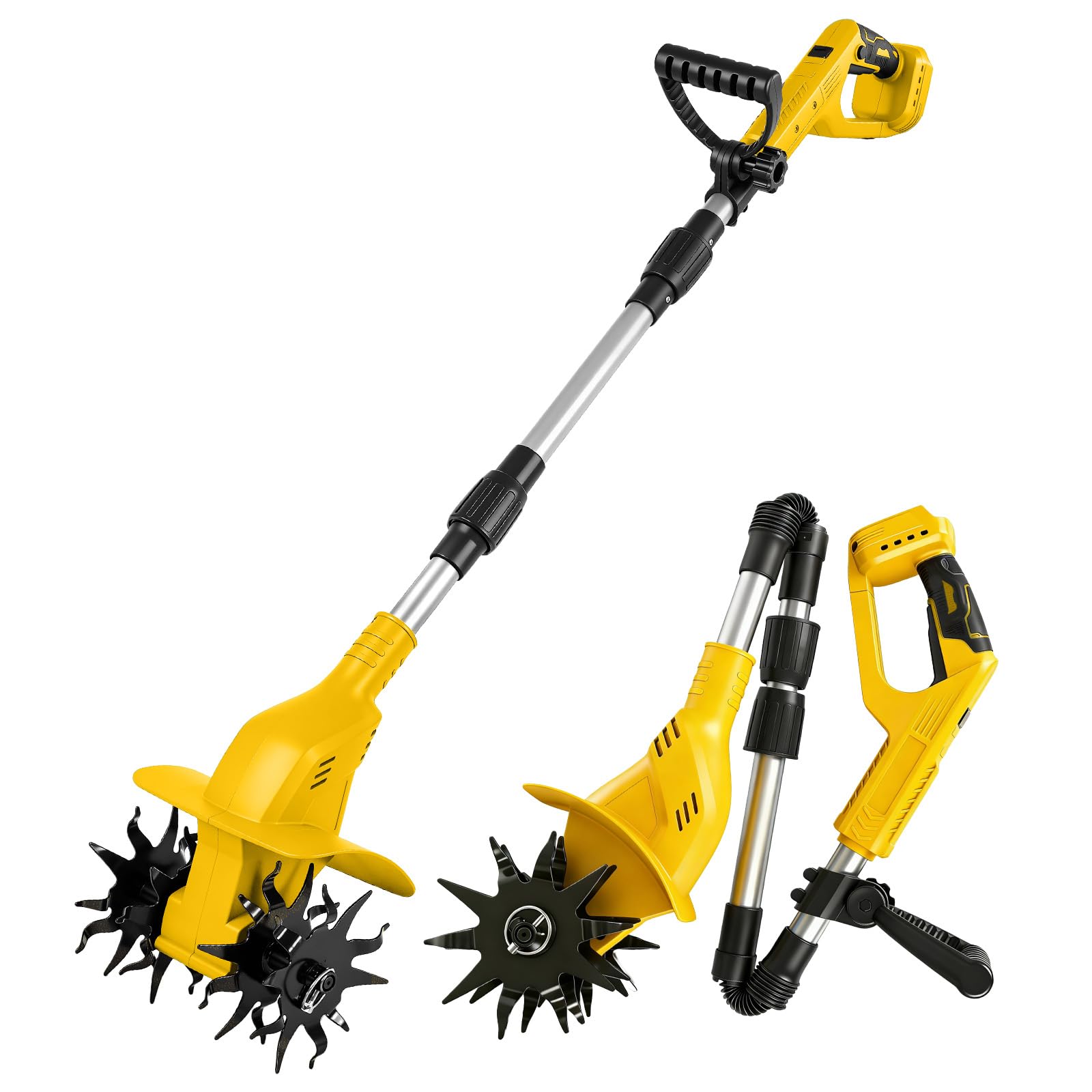 Azada de suelo inalámbrica compatible con batería Dewalt de 20 V, batería de 500 W, 20 cm de profundidad de labranza, 16 cm de ancho de mecanizado, 360 rpm, sin escobillas, plegable, fresadora