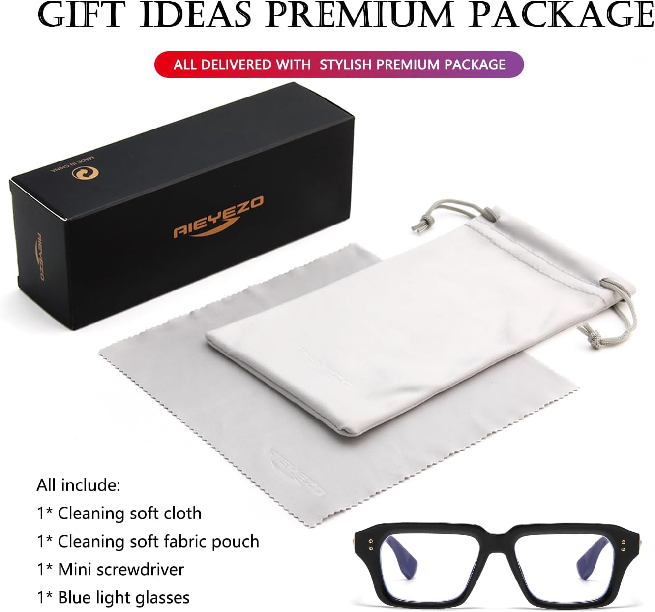 AIEYEZO Fashion Square Blue Light Glasses for Men Women Retro Thick Frame Blue Light Blocking Computer Glasses - Image 7