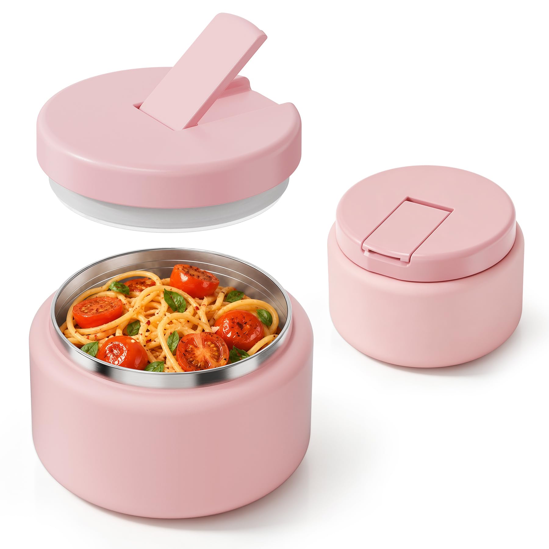BOSEDSANG 13.5oz Soup Thermo for Hot Food Kids with Buckle Lid Insulated Vacuum Food Jar Wide Mouth Leakproof Stainless Steel Lunch Container- Pink
