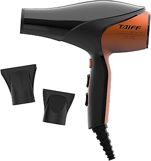 TAIFF Unique Duo Professional Hair Dryer | 127V 1875 Watt AC Motor | Ionic Tourmaline & Ceramic Titanium Technology Blow Dryer with 2 Concentrator Nozzles | Orange