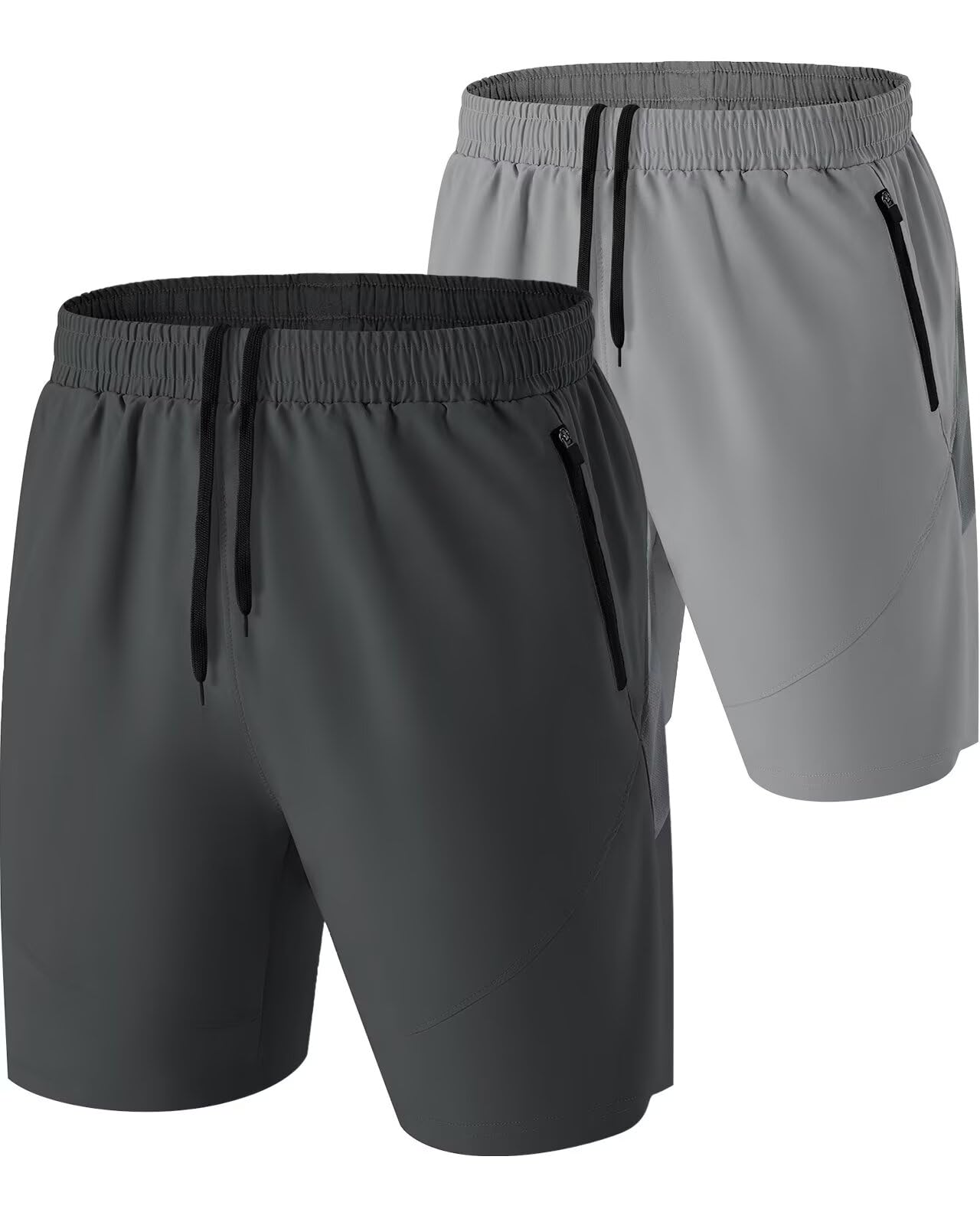 HMIYA 2er Pack Kurze Hosen Herren Atmungsaktiv Sporthose Leicht Laufhose mit Reißverschlusstasche für Training & Freizeit