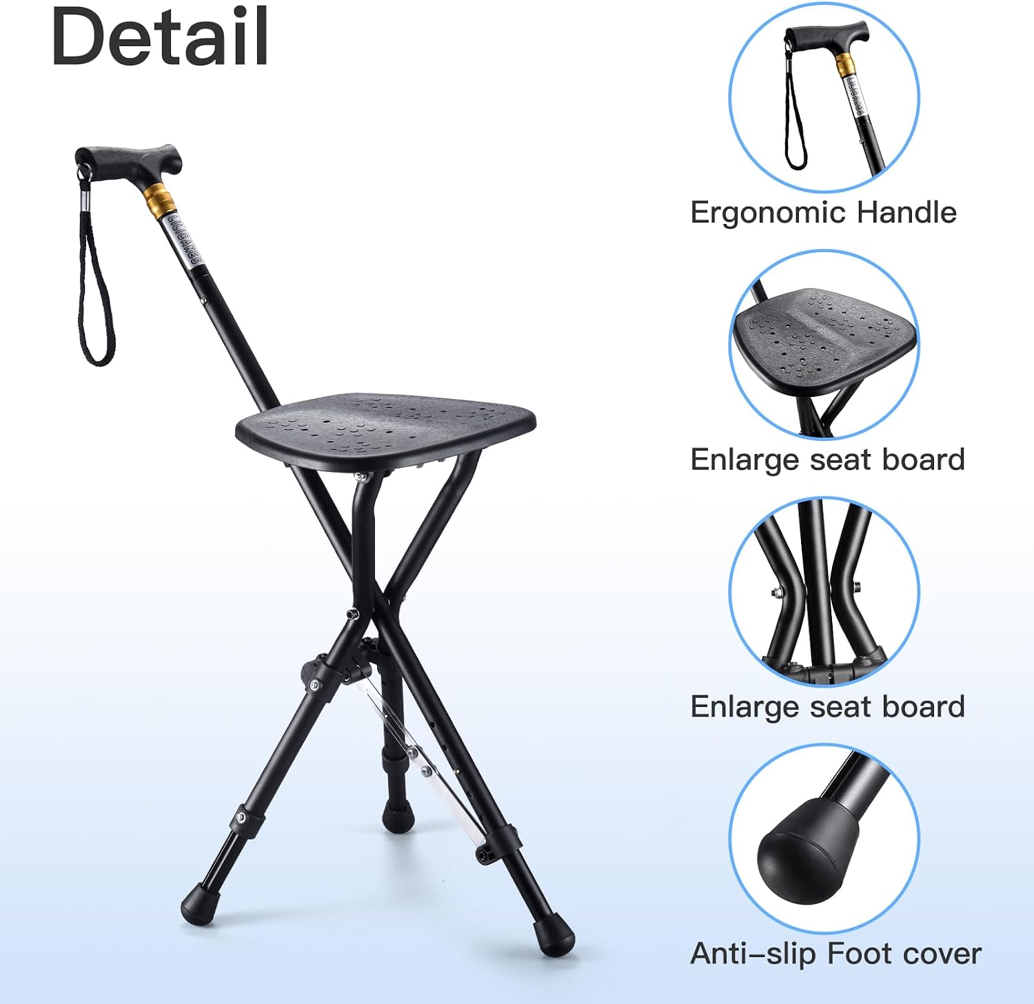 walking cane with seat – folding lightweight cane chair for seniors, portable and sturdy walking stick with comfortable seat for elderly, travel outdoor use