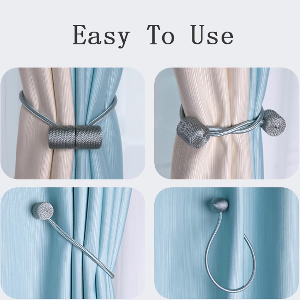PCS Embrasses de Rideau Magnétiques, Clips de Rideau Boucles de Corde Attaches de Draperie Décoratives avec Aimant Fort, pour Chambre Salon Gris (Bleu)