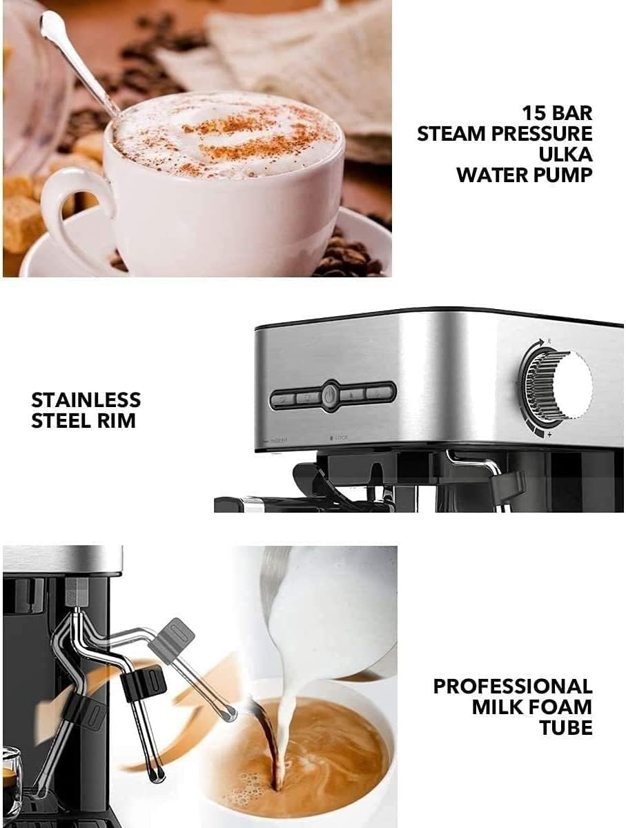JYYBN Espresso Machine,15 Bar Coffee Machine with Foaming Milk Frother Wand,1.4L Removable Water Tank Coffee Maker for Espresso,Cappuccino,Latte,Machiato,950 W