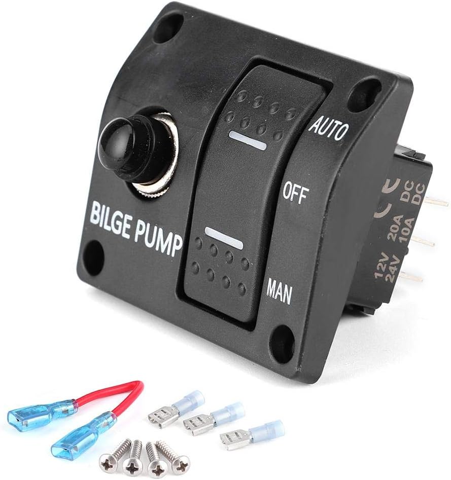 Bilge Pump Switch Panel, 3-Way Bilge Pump Switch Panel Auto/Off/Manual 12V 24V with LED Indicator Built-In 15A Circuit Breaker bilge pump 12v switch