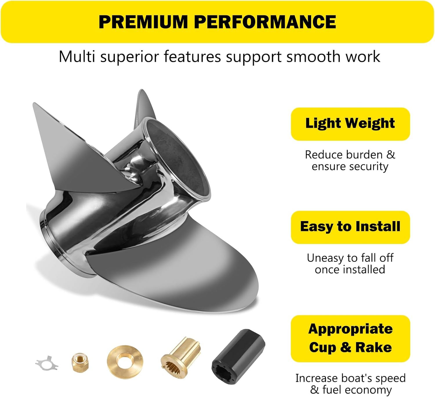 YOUNG PROPS 13 1/4 x 17Stainless Steel Outboard Boat Propeller for Mercury Engines 40 50 70 75 80 90 100 115 125 140HP 13.25 x 17 Prop Hub Kits Included 15 Tooth RH