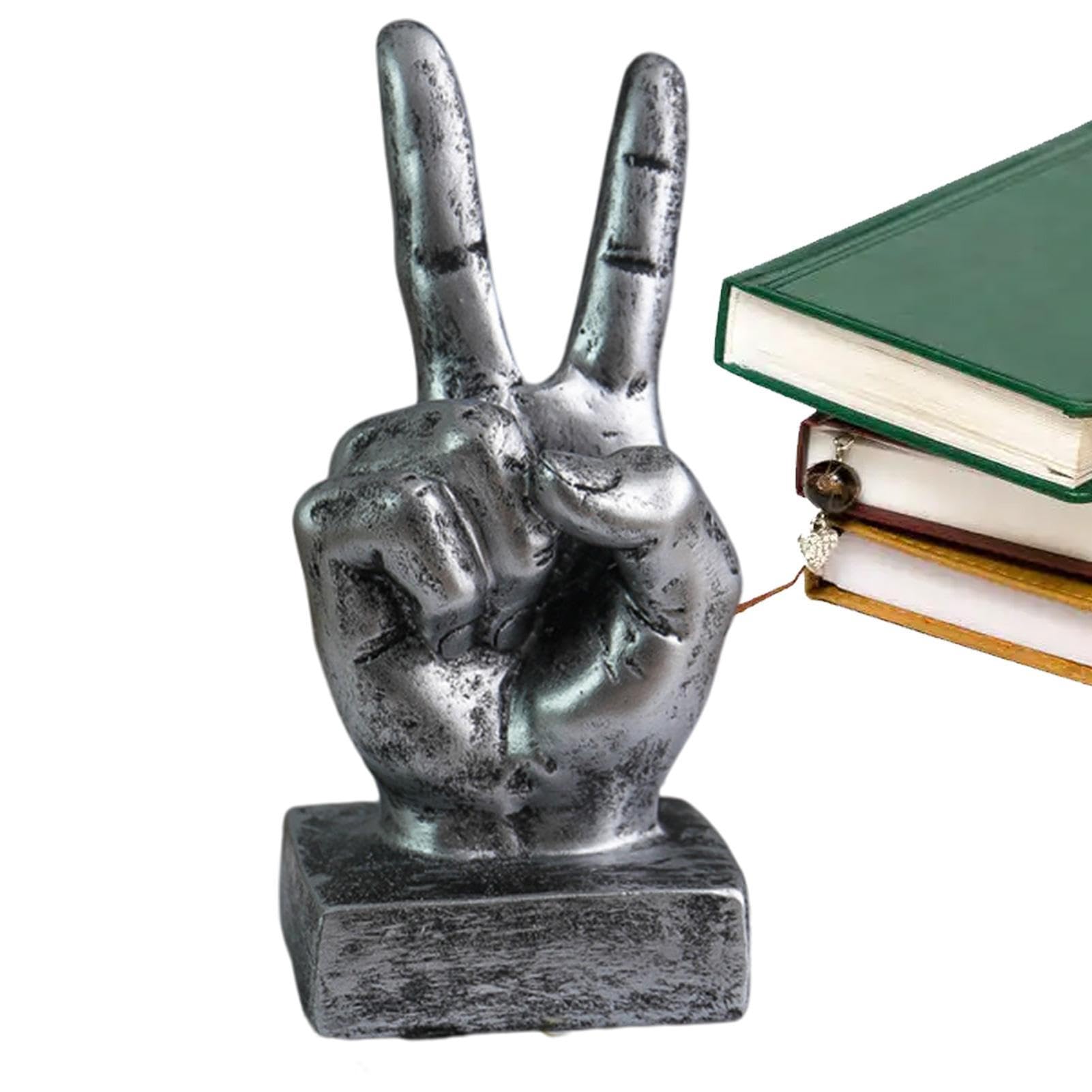 Rosixehird Estatuas de gesto de dedos, escultura de mano, escultura de manos de paz, estatuas de resina con los dedos, dedos de la victoria, gestos con las manos, estatuas de escritorio, escultura de
