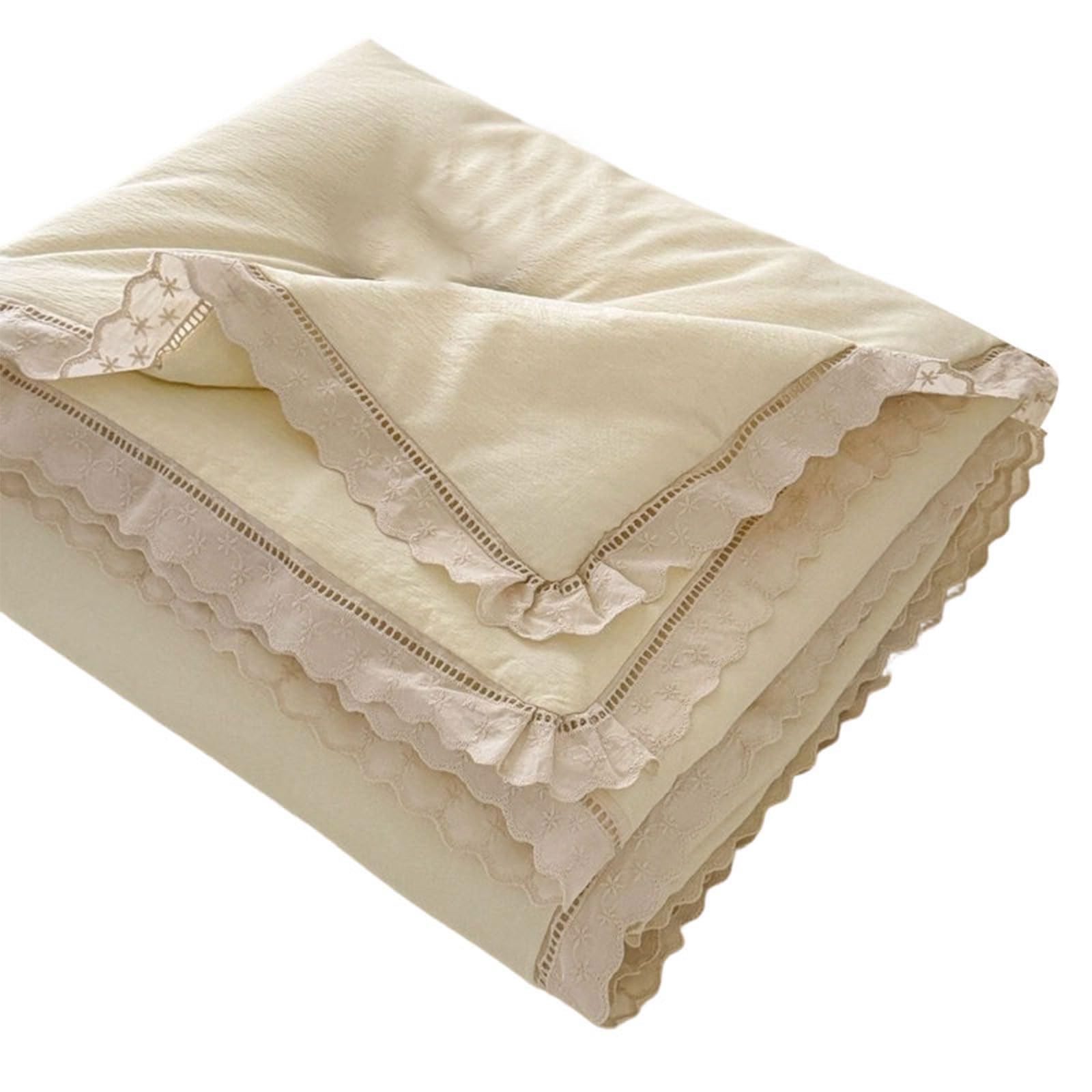 Kaeltsyn Lace Trim Bedding Quilt Gentle on Skin Wicking Machine Washable Cooling Comforter Throw Blanket Gift Bubble Gauze Blanket
