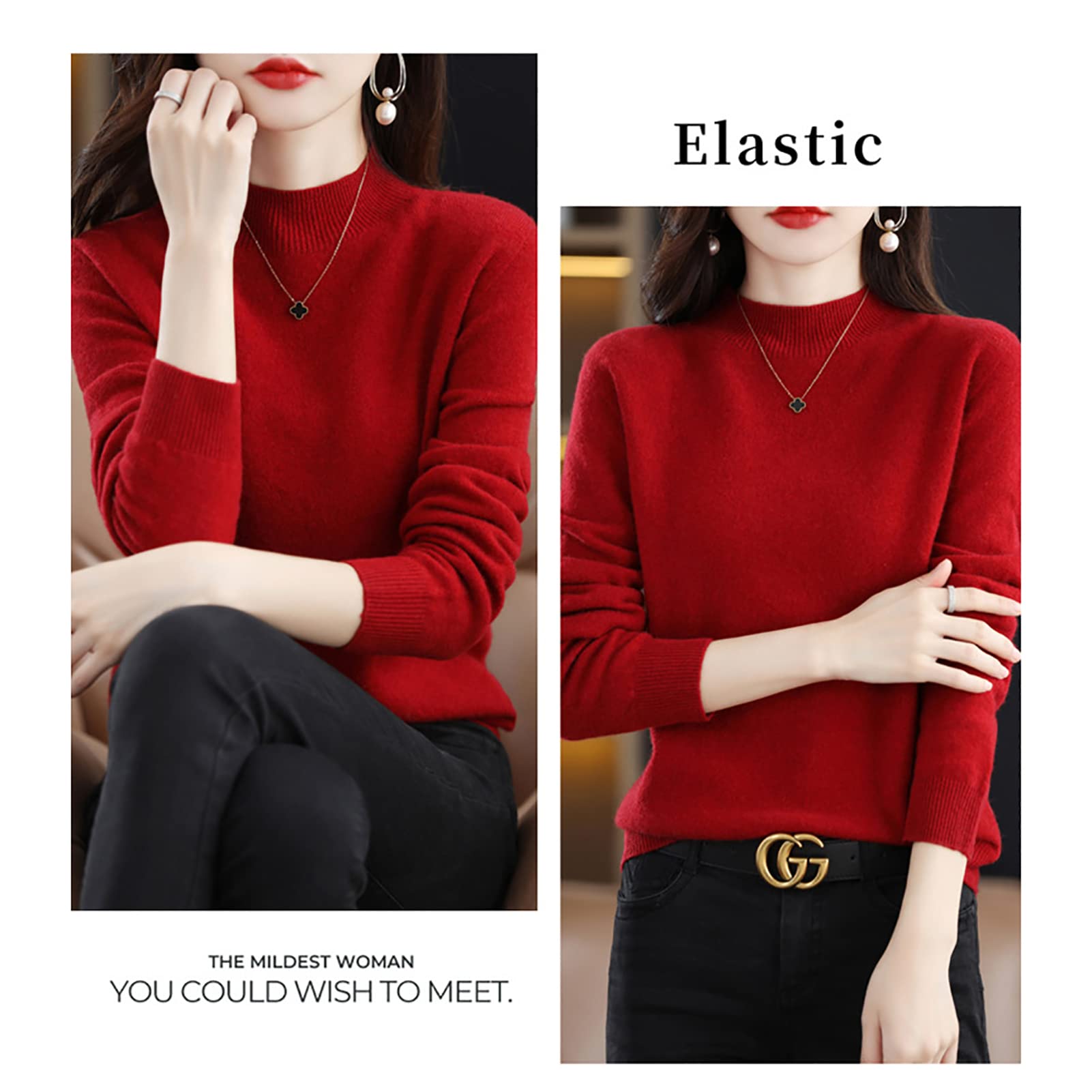 Amazon.co.jp: 女性用ウールのセーター、タートルネックプルオーバー