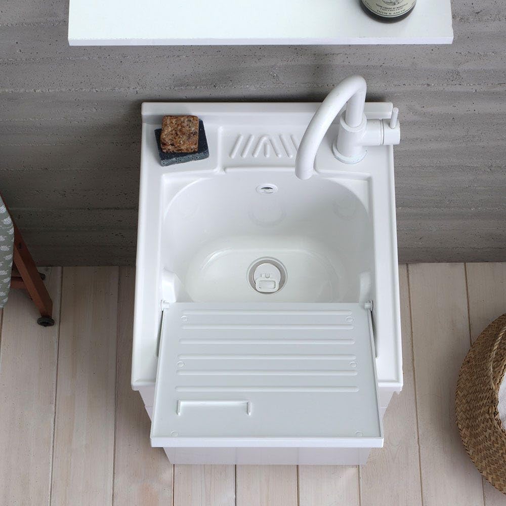 Kiamami Valentina - Mueble con lavabo de 45 cm blanco con lavabo y tabla de lavado | Pratico