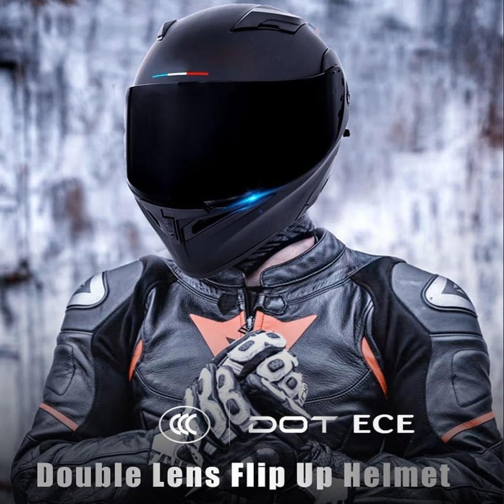Casco Abatible con Doble Visera, Modular para Moto Guantes y Cubrecara, Homologado ECE para Hombres Y Mujeres