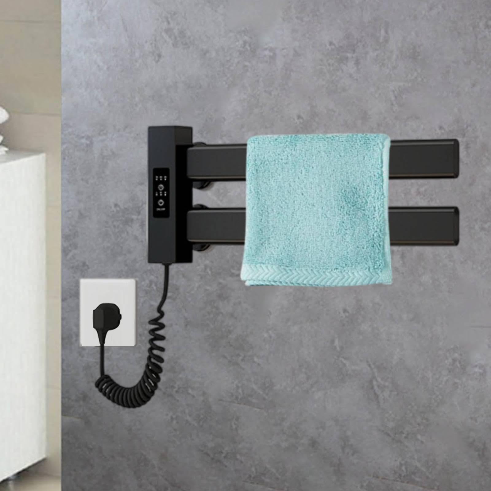 Scaldasalviette Elettrico Supporto Salviette Elettrico Doppia Barra Asciugatura Rapida Impermeabile Alluminio Adatto per Bagno Doccia Spa, Nero
