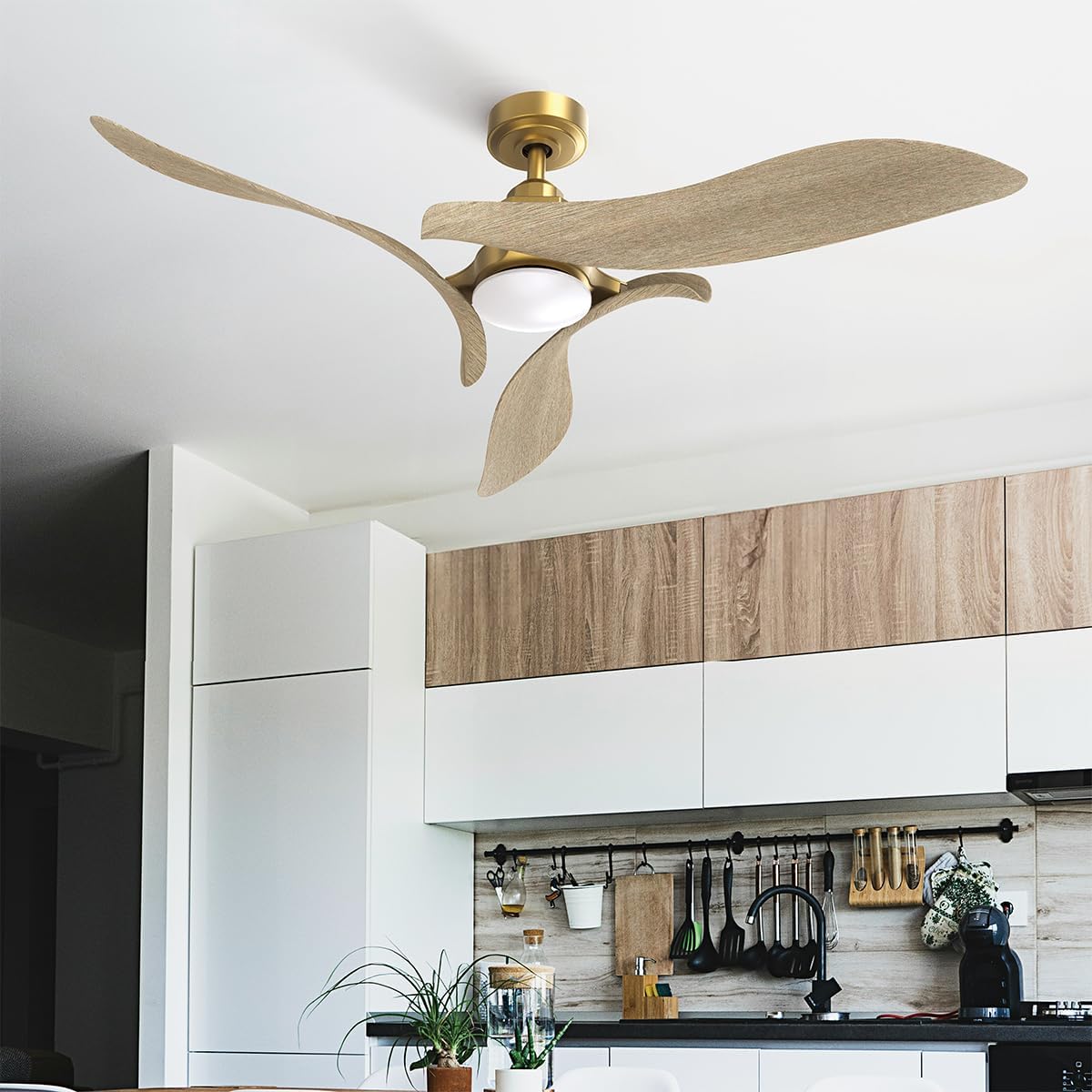 54″ Ceiling Fan with Dimmable LED Light & Remote, Quiet DC Motor, Reversible Blade Direction, Stylish Color Options for Indoor & Covered Outdoor Spaces Oak