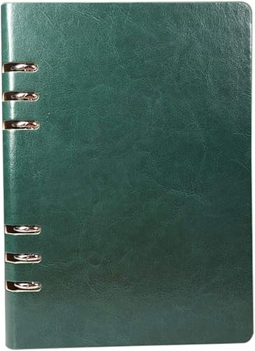 Miniatura 1 de A5 - Cuaderno clásico recargable de cuero con 6 agujeros, organizador personal, reutilizable, multifuncional, verde oscuro