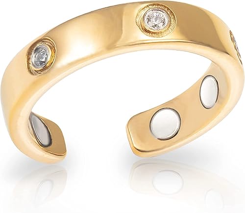 MagnetRX Anillo Magnético Mujer - Elegante Anillo Cristal - Anillos Imán Mujer (Oro Tamaño del anillo 10)