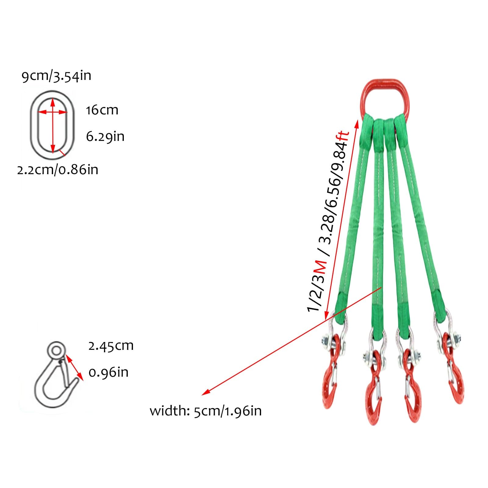 4-Strang-Hebeschlingen-Set mit Haken – 5 t Tragkraft – Robuste Polyester-Gurtbandschlingen mit Ringen – Anschlagmittel für Baustellen und Gütertransport(6.56ft/2m)