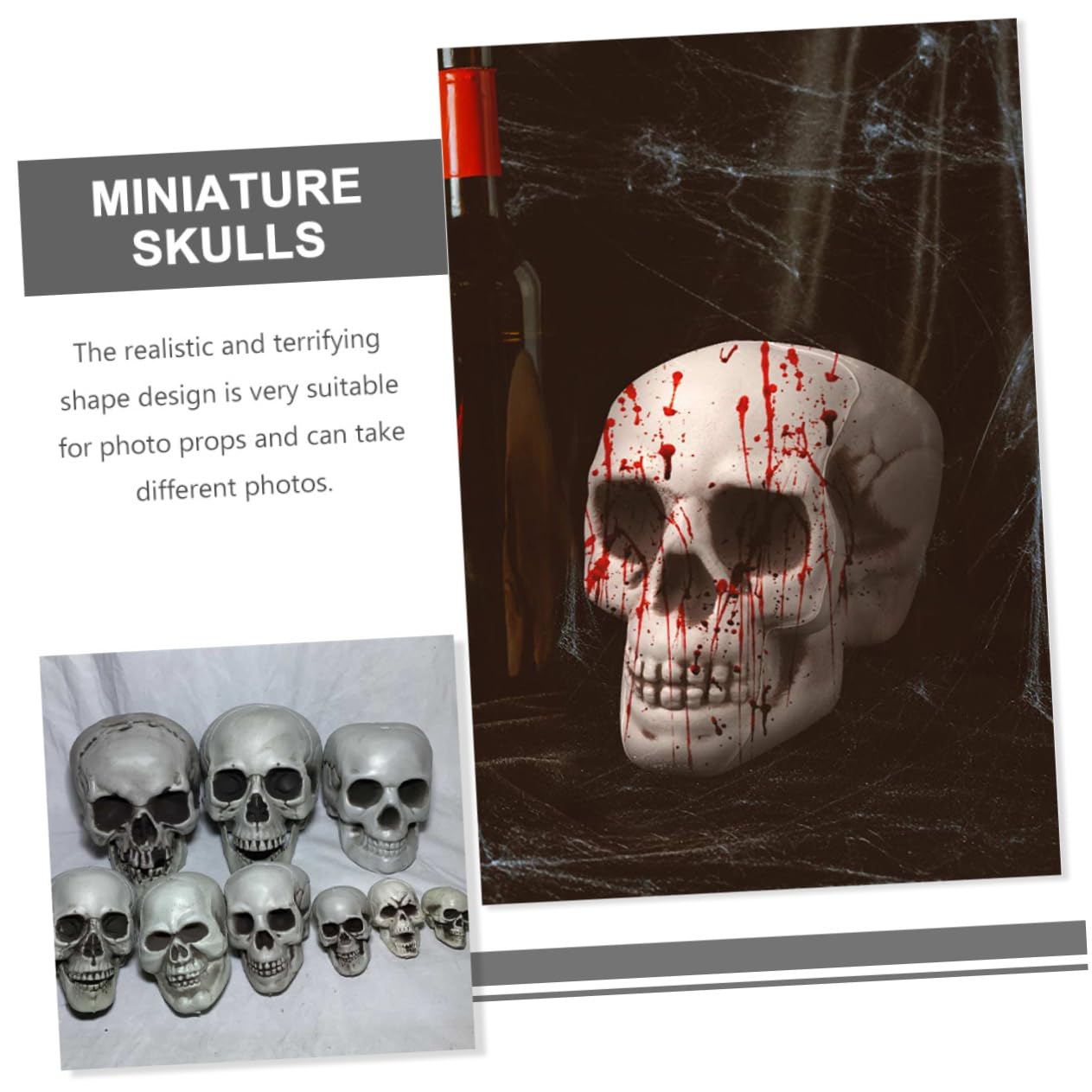 8 Piezas Calavera para Halloween, Esqueleto Realista para Fiestas y Escenarios de Fotos, Adorno de Plástico para Casa