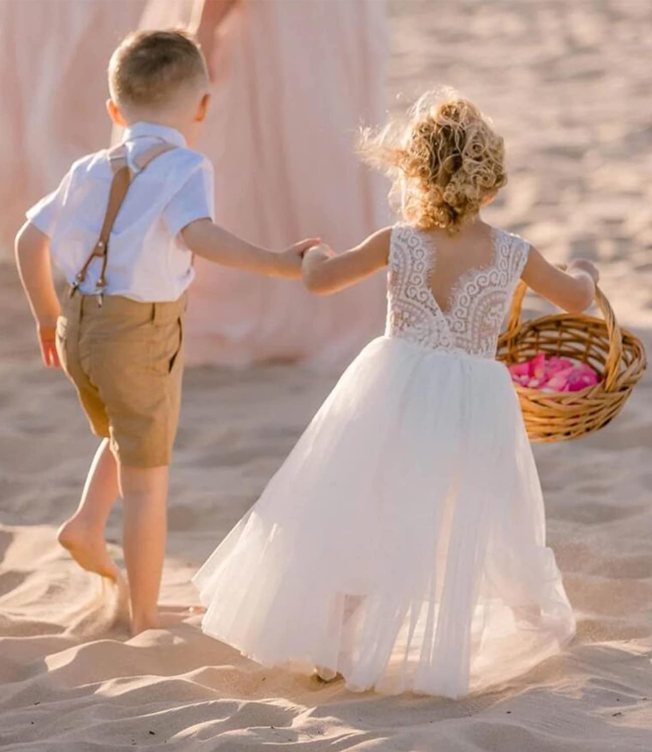 Vestido de fiesta para niñas de encaje con espalda en V, sin mangas, mullido, tul, vestido de fiesta de princesa, vestido de fiesta de flores