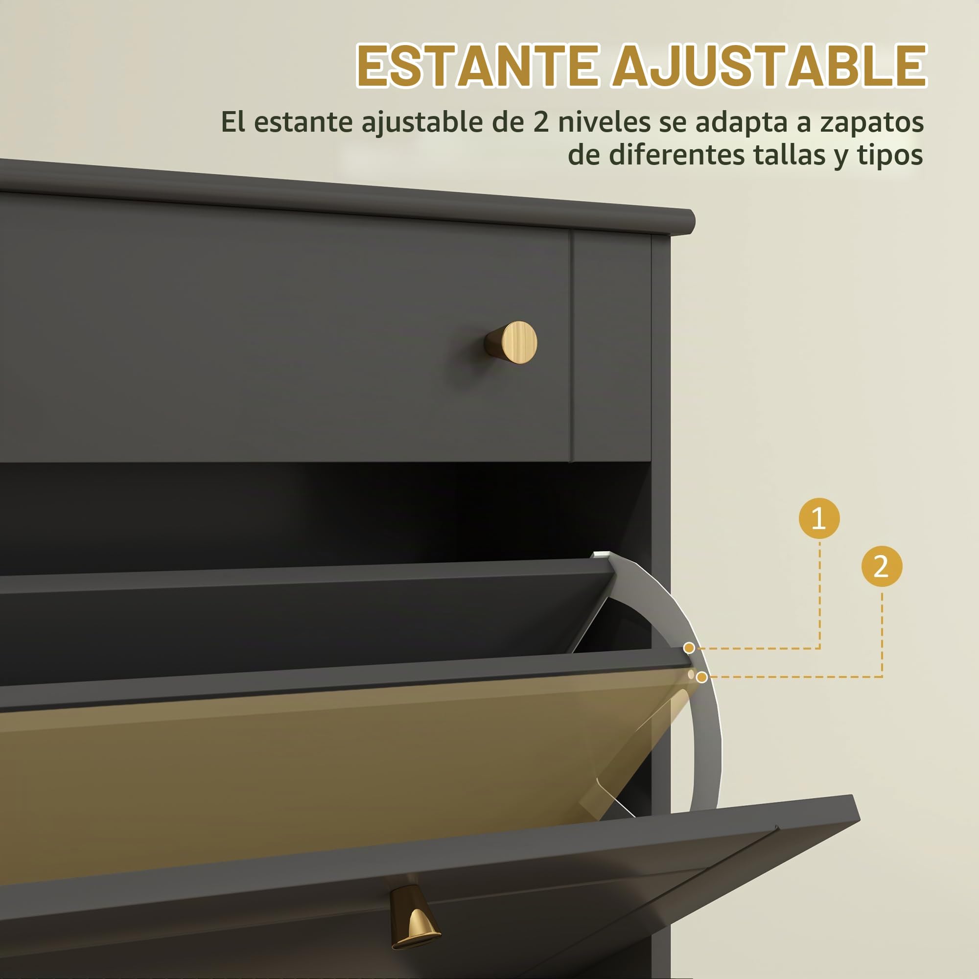 HOMCOM Armario Zapatero con cajones de Puerta abatible y Estante Ajustable, Armario de Entrada y Pasillo 8 Pares para Entrada y Pasillo 60x23,5x98,5 cm, Color Negro