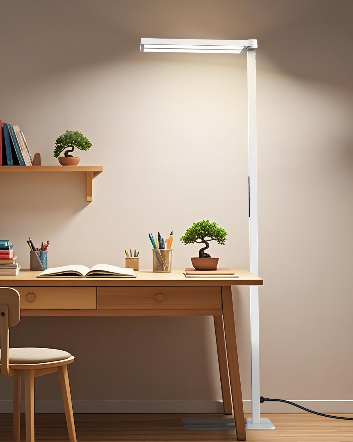 SOLLA Augenpflege Einstellbarer Kopf LED Stehlampe Büro Tageslicht, Bürolampe Stehlampe Uplight und Downlight, 80W+40W-UGR≤16,Geeignet fürBüros, Bibliotheken, Kinderzimmer, Konferenzräume-Weiß