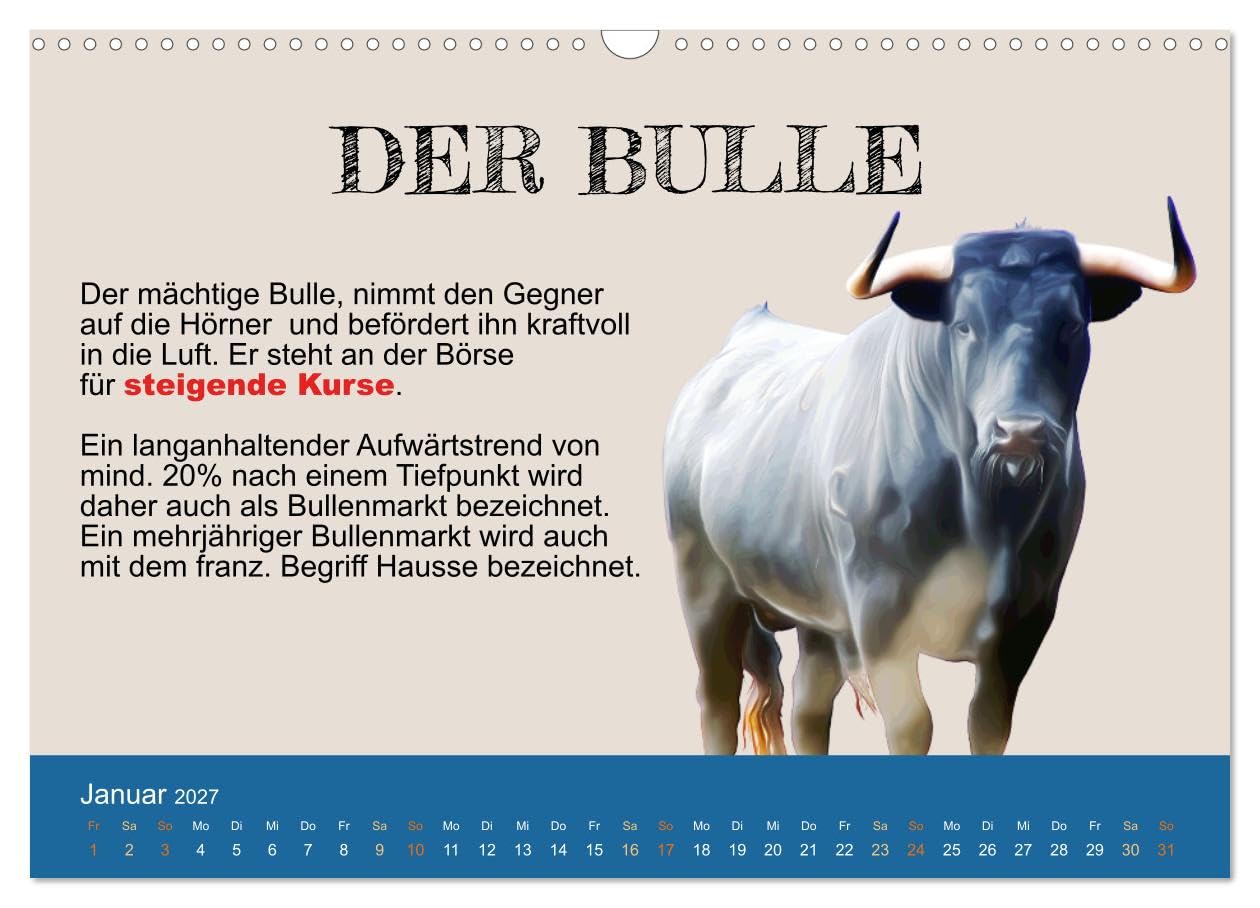 CALVENDO - Tiere in der Finanzwelt 2027 (Wandkalender 2027 DIN A3 quer), Monatskalender: Von Bullen, Bären, Falken und Tauben.