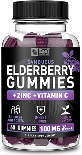 Zeal Naturals Sambucus Gomitas de saúco + zinc + vitamina C - Suplemento diario para niños y adultos - Gomitas de vitamina fáciles de masticar - 100