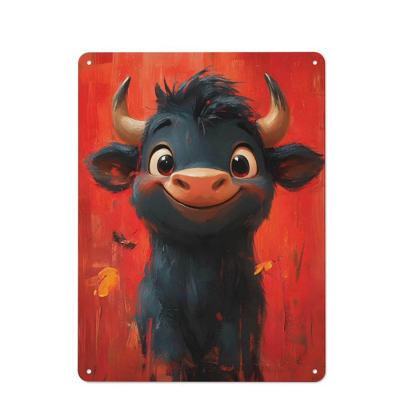 Vintage Vintage Metal Sign 40x30cm Featuring Bull Cartoon Oil Paint, Room Wall Plaque for Flat, Dorm Room, Lounge Or Cafe