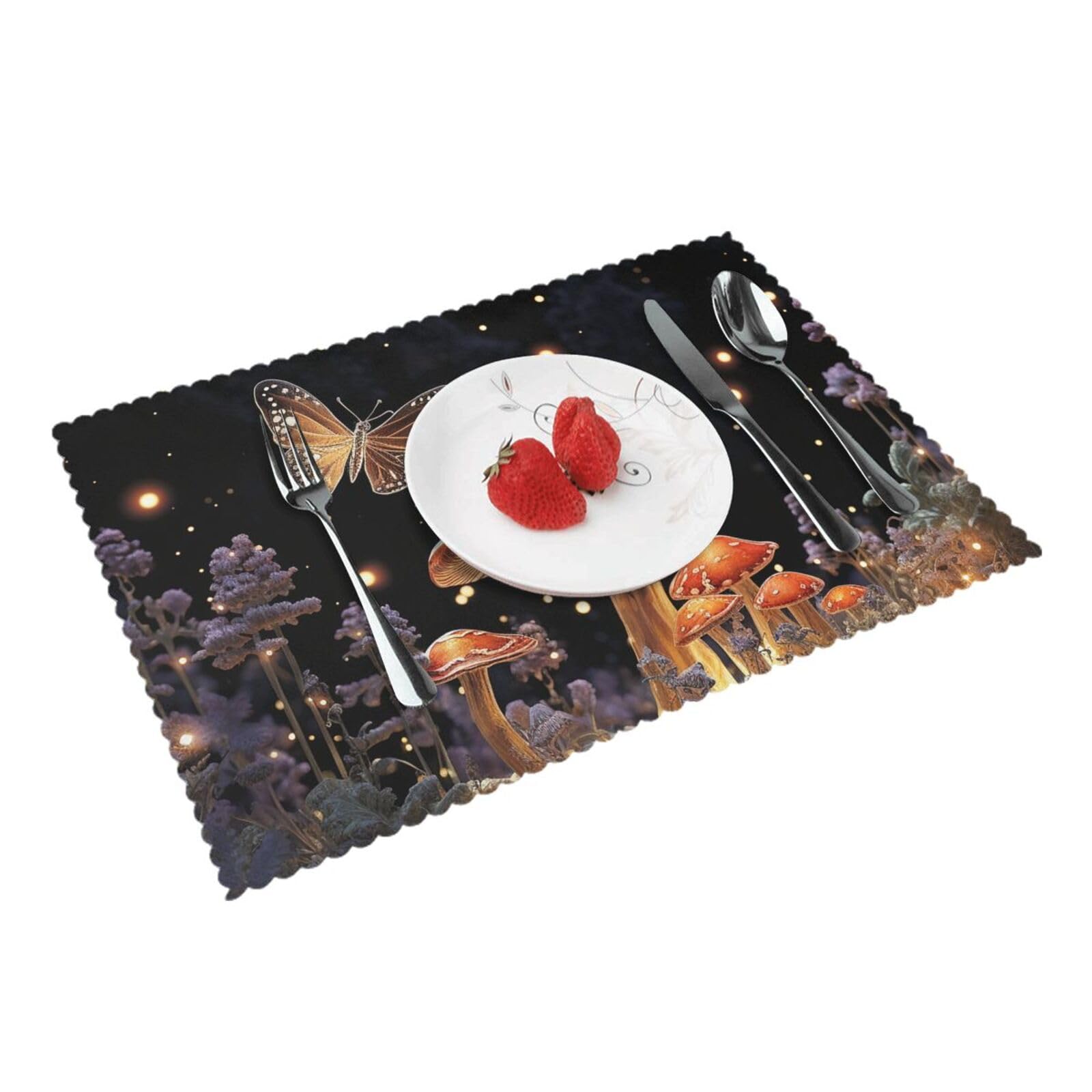 Placemats Set of 4 Heat Resistant Woven Place Mats for Dining Table Mushrooms and butterflies Placemats Washable Wipeable PVC Table Mats Indoor/Outdoor Place Mats for Party Kitchen Decor 30x45 cm