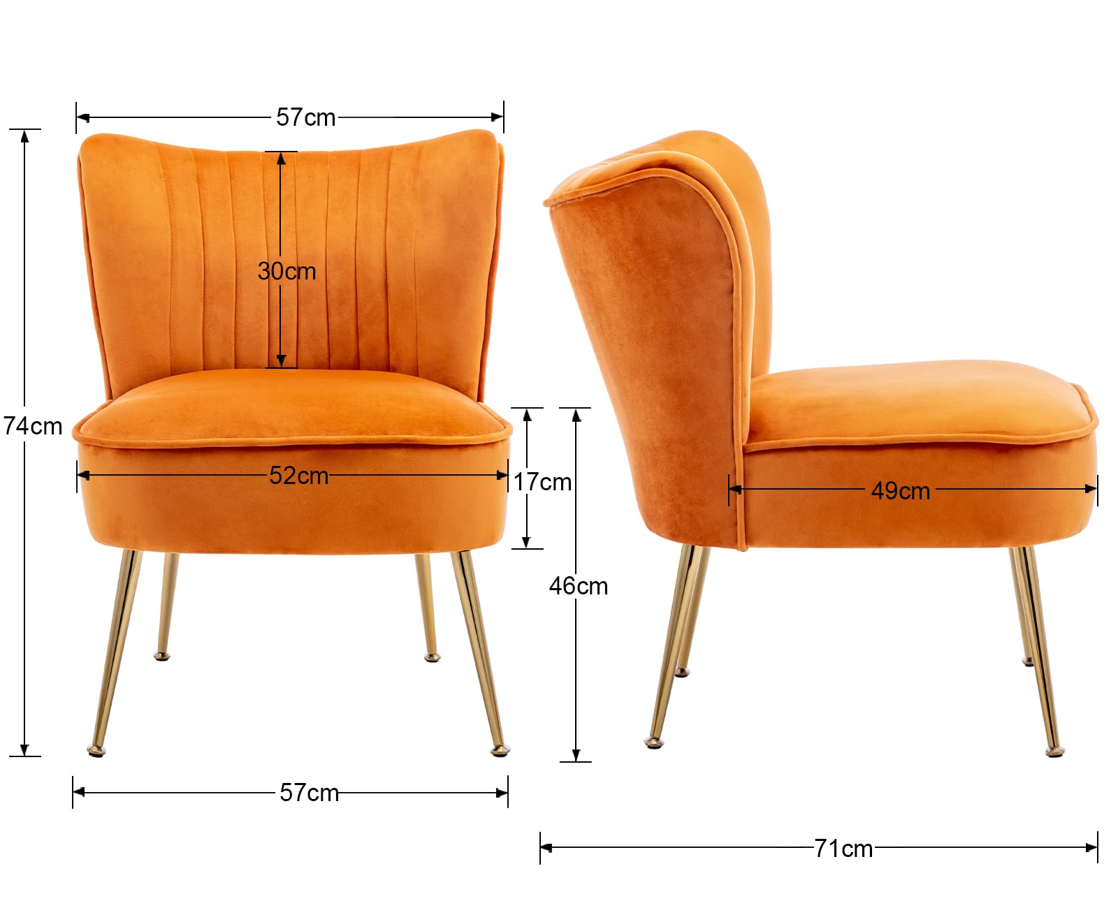 Ya-Home Poltrona Imbottita in Velluto Sedia da Salotto Poltrone Salotto con Gambe in Metallo Dorato Poltroncina Moderna per Camera da Letto/Soggiorno, Arancione