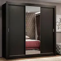 Guarda Roupa Casal Madesa Mônaco 3 Portas de Correr com Espelho - Preto