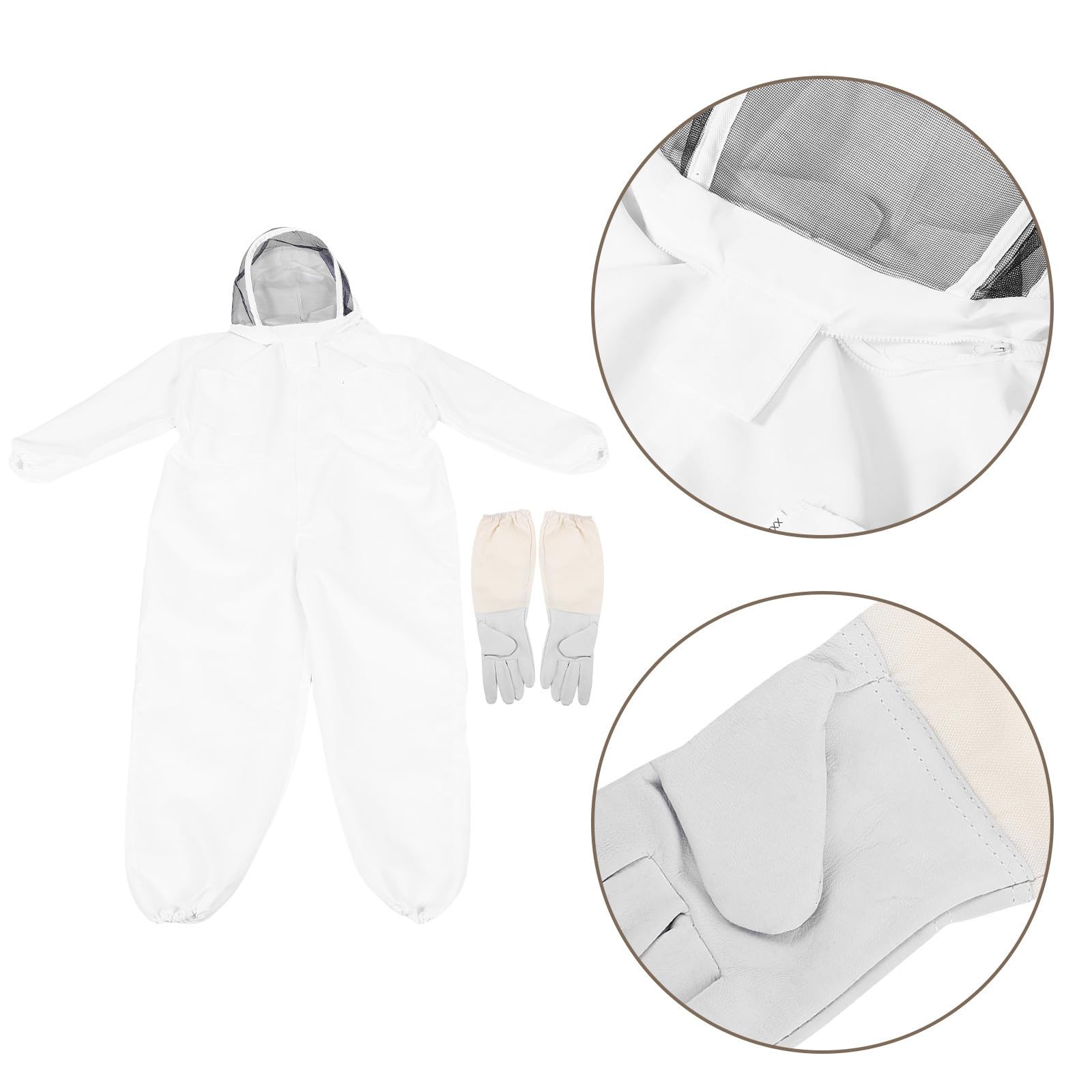 ARTIBETTER Professioneller Imkeranzug aus Atmungsaktivem Polyester mit Handschuhen für Frühling und Sommer Weißer Schutzanzug für Imker bei Bienenzucht