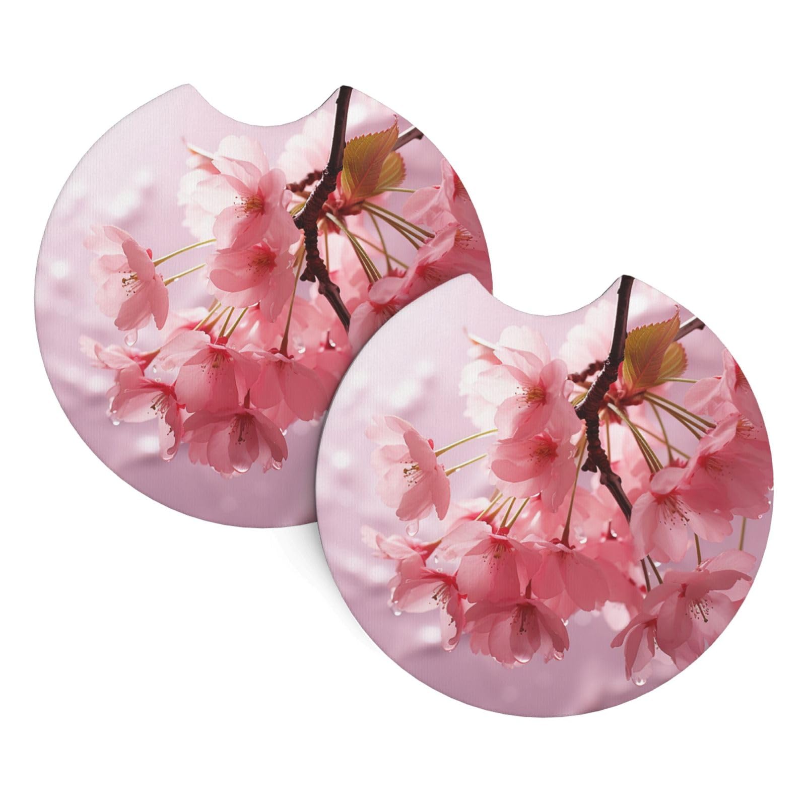 2 Pack Car Coaster for Cup Holders Pink Cherry Car Cup Coaster 2.7" Neoprene Non-Slip Automotive Cup Mat Universal Auto Car Interior Accessories for Women Men Cup Pad