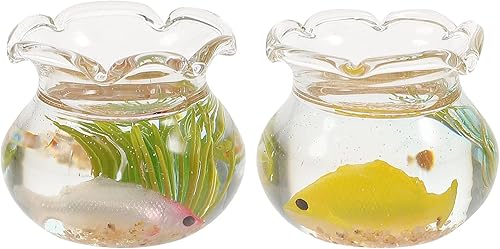 Kisangel 2pcs Dollhouse Fish Tank Miniature Fish Bowl 1 12 cuencos de cristal Goldfish para casa pequeña accesorios decorativos