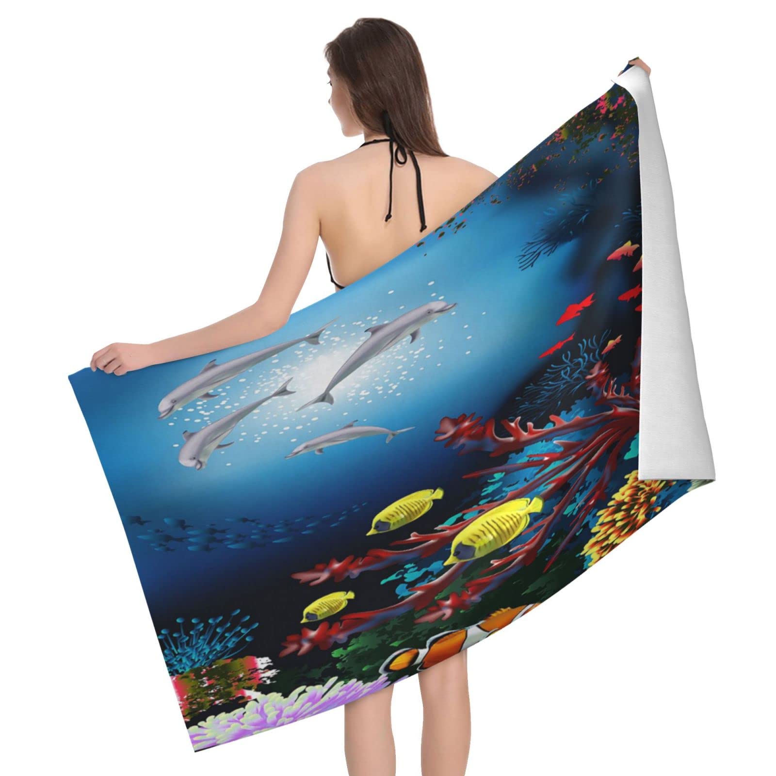 Lawenp Ocean Animal Beach Towel, Lightweight Sand Free Quick Dry Microfiber Absorbent Bath Towel for Kids, Adults, Swimming, Bath, Yoga, Pool, Travel, Camping 32"X52"