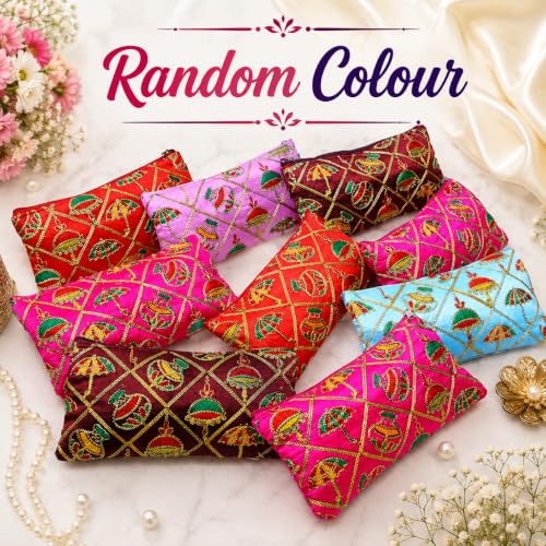 Image of Trendifly Embroidery Wedding Return Gift for Women Wholesale Bridal Traveling potli Bag with Zipper for Ladies Baby Shower Shagun Purse Gifting Haldi Mehandi for Girl